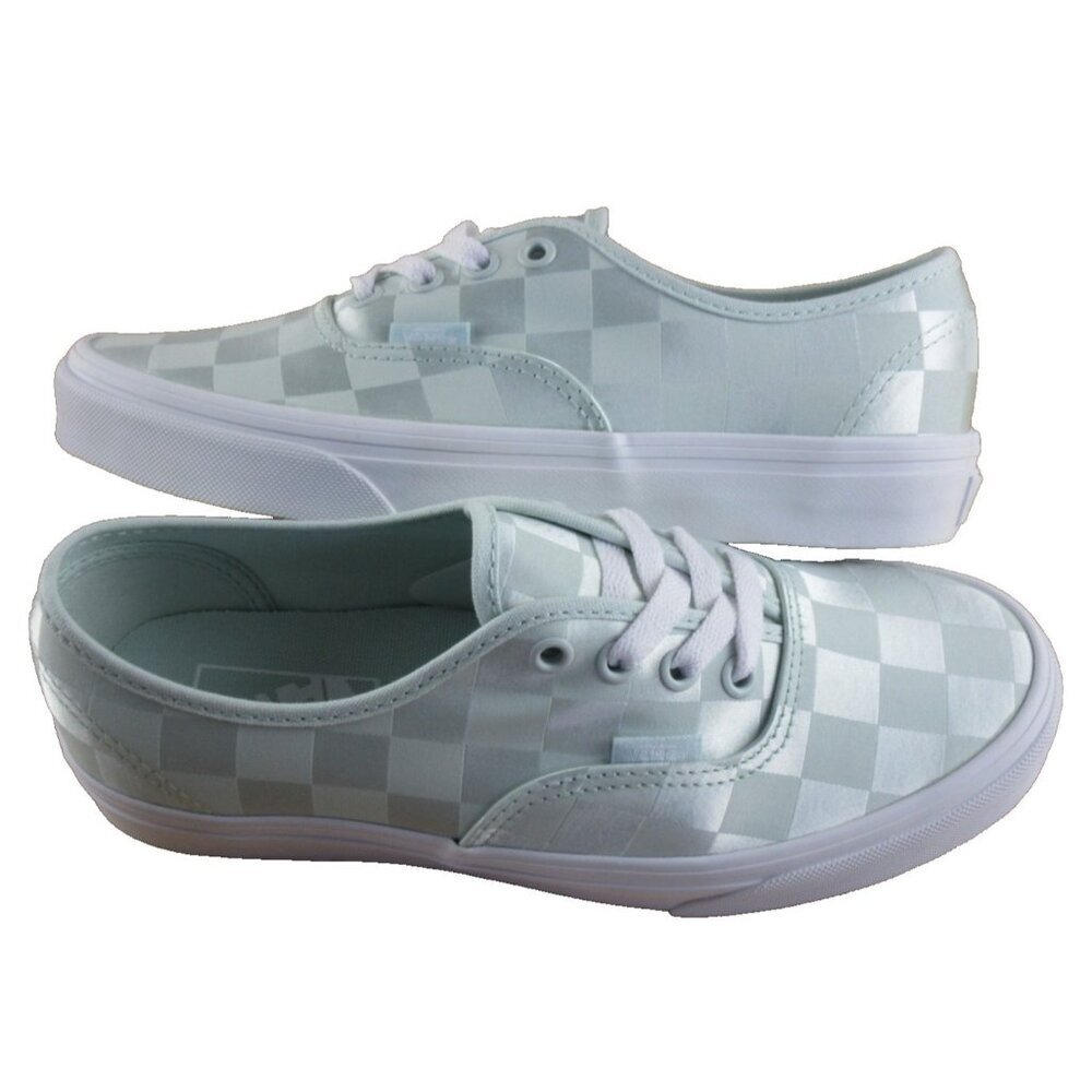 Vans Authentic Women's Satin Checkerboard Spa Blue Green White shoes Size 7 NIB